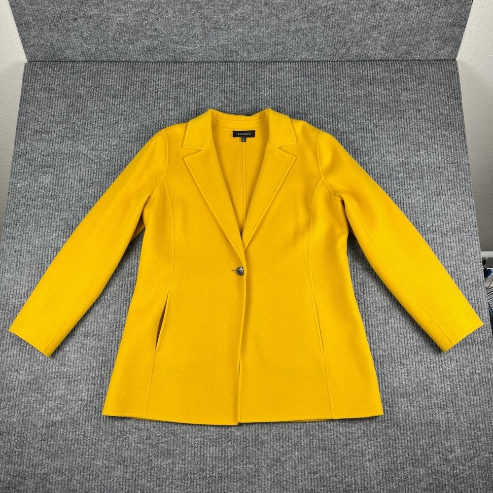 Talbots Blazer Womens L Wool Blend Felt Mustard Yellow Minimalist Work Chic